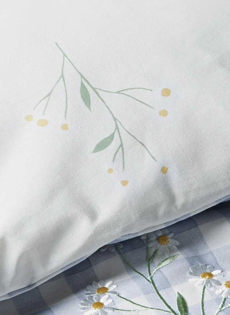 Matalan Blue Blue Daisy Embroidered Gingham Duvet Set  | Best Price UAE